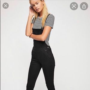 Free People black denim overalls